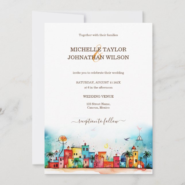 Invitation Mariage de destination moderne Mexico Beach (Devant)