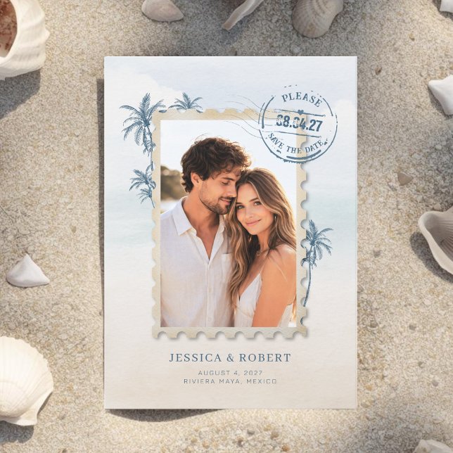 Invitation Mariage de Destination Moderne Photo Annonce de Da (Destination Wedding Photo Save The Date Card)