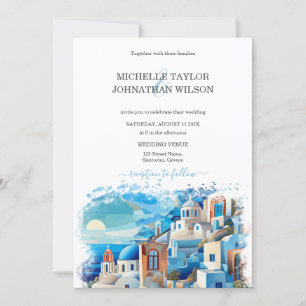 Invitation Mariage de destination moderne Santorin Grèce