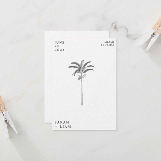Invitation Mariage de destination Palm Tree vintageEnregistre (Devant/Arrière en situation)