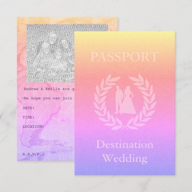 Invitation mariage de destination passeport (Devant / Derrière)