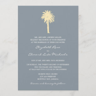 Invitation Mariage de destination pour palmiers jaunes gris e