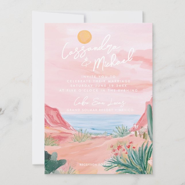 Invitation Mariage de destination rose au Mexique (Devant)