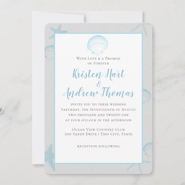 Invitation Mariage de destination Silver Shells (Devant)