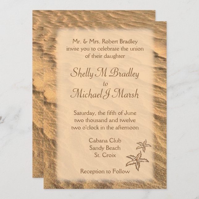 Invitation Mariage de destination Starfish Beach (Devant / Derrière)