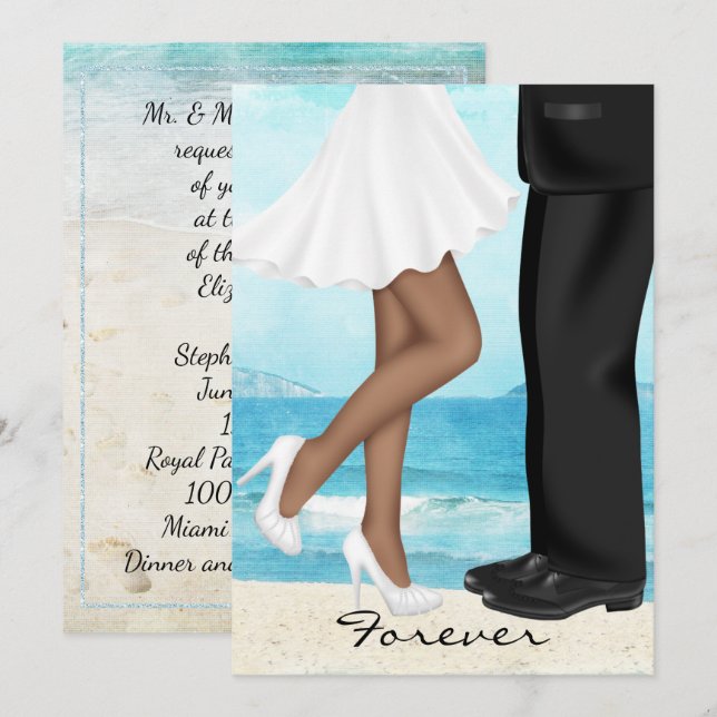 Invitation Mariage de destination sur la plage avec la mariée (Devant / Derrière)