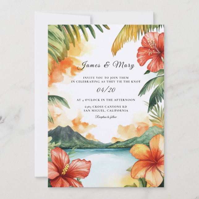 Invitation Mariage de destination sur l'île de Fidji (Devant)