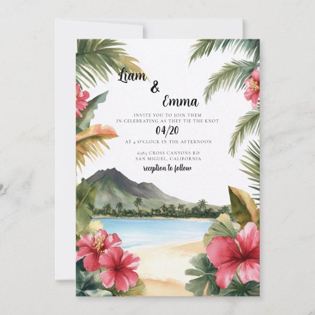 Invitation Mariage de destination sur une plage tropicale haw (Devant)