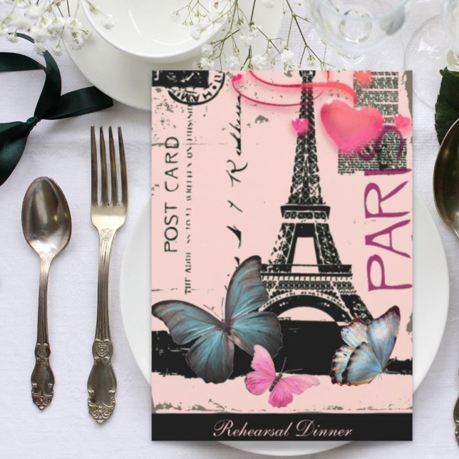 Invitation mariage de destination tour eiffel rose Paris (pink paris eiffel tower destination wedding invitation)