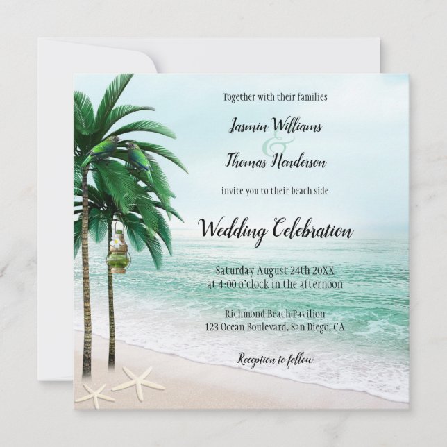 Invitation Mariage de destination Tropical Beach Palm Tree (Devant)