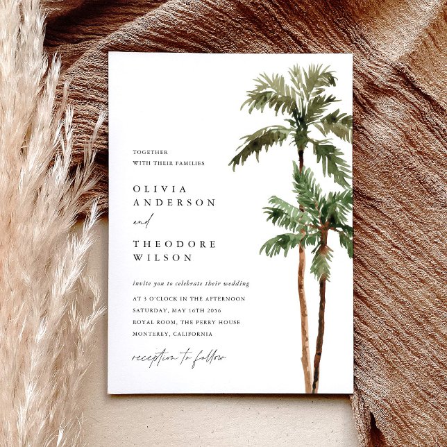 Invitation Mariage de Destination Tropical sous les Palmiers  (Palm Tree Tropical Wedding Invitation beach destination invite wedding stationery)