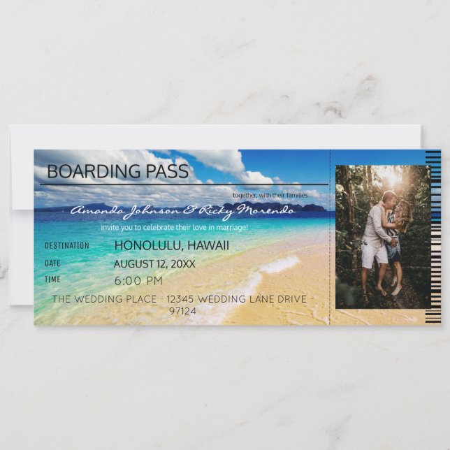 Invitation Mariage de destination tropicale de plage avec pho (Devant)