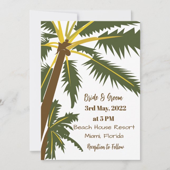 Invitation Mariage de Destination Tropicale sur la Plage aux  (Devant)