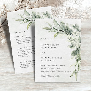 Invitation Mariage de détail Sage Green Eucalyptus All in One