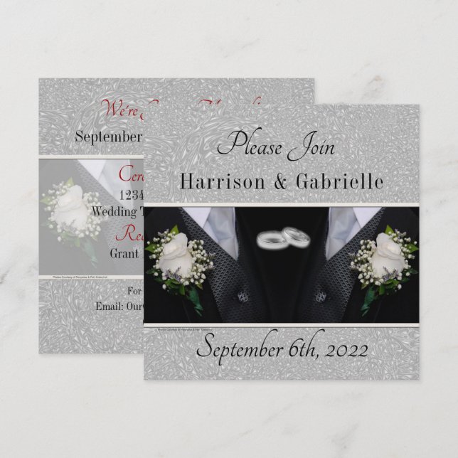 Invitation Mariage de deux fiancés deux coeurs (Devant / Derrière)