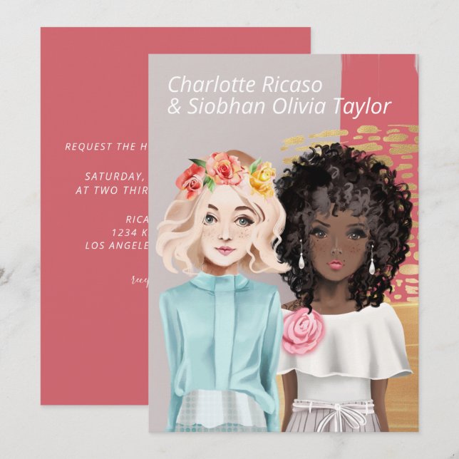 Invitation Mariage de deux mariées (Devant / Derrière)