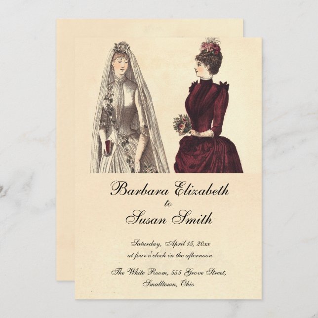 Invitation Mariage de deux mariées Vintage (Devant / Derrière)