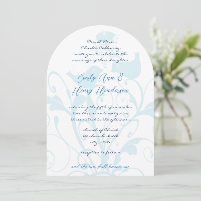 Invitation Mariage de deux oiseaux d'amour bleus chrétiens de (Debout devant)