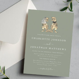 Invitation Mariage de Dinosaures Élégant Vert Sauge