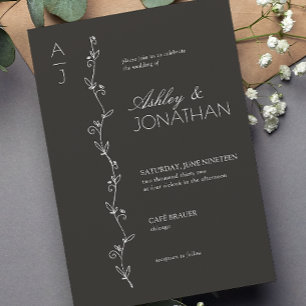 Invitation Mariage de diviseur botanique moderne Noir