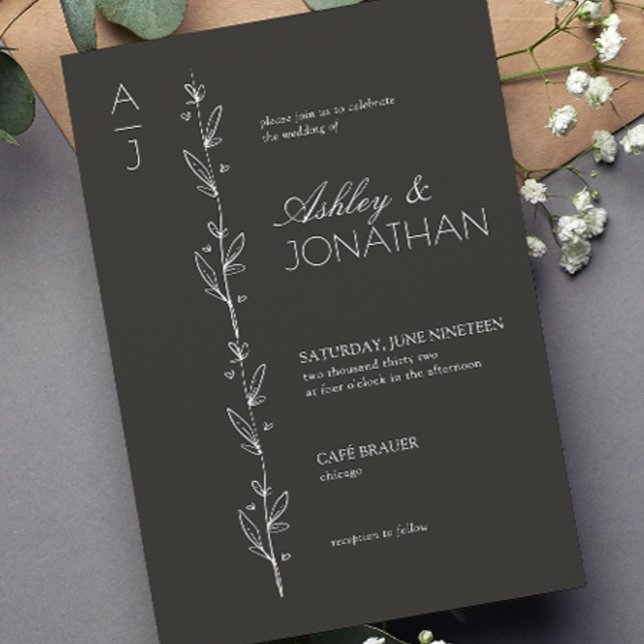 Invitation Mariage de diviseur botanique moderne Noir (Créateur téléchargé)