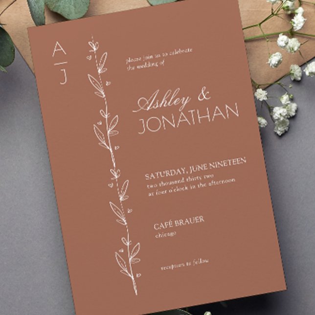 Invitation Mariage de diviseur botanique moderne Terracotta (Créateur téléchargé)