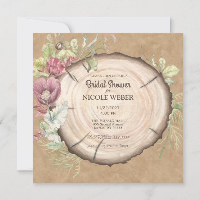 Invitation Mariage de douche nuptiale en bois rust (Devant)