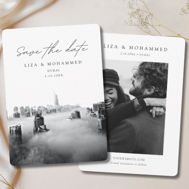 Invitation Mariage de Dubaï Enregistrer la date Noir & Blanc  (Dubai Wedding Save the Date Black & White Classy Invitation
)