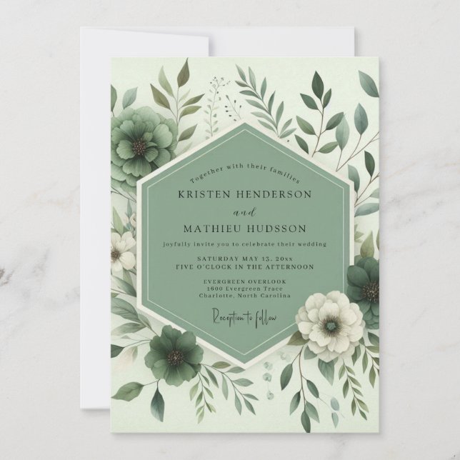 Invitation Mariage de fantaisie botanique sauge (Devant)