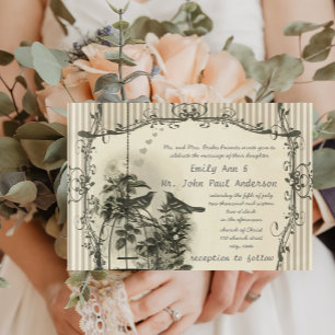 Invitation Mariage de ferme vintage Cage à oiseaux Inséparabl