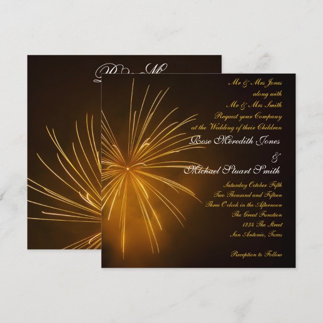 Invitation Mariage de fête de Fireworks (Devant / Derrière)
