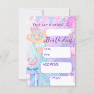 Invitation Mariage de fête de naissance, sirena fille de fête