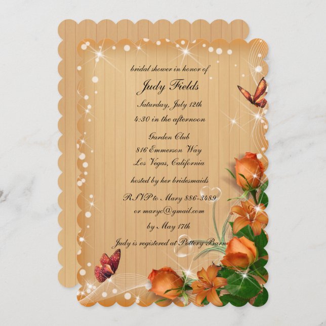 Invitation Mariage de Fête des mariées à papillon de bois rus (Devant / Derrière)