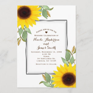 Invitation Mariage de Fête des mariées blanc chic Sunflowers