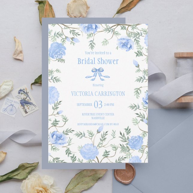 Invitation Mariage de Fête des mariées Floral bleu (Créateur téléchargé)