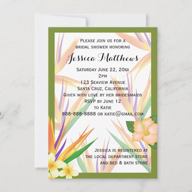 Invitation Mariage de Fête des mariées Oiseau vert du Paradis (Devant)