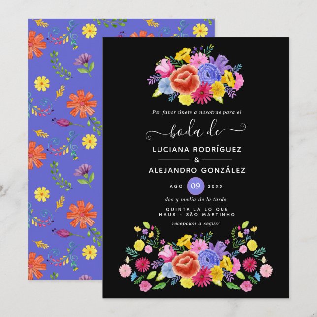 Invitation Mariage de fête espagnole florale aquarelle (Devant / Derrière)