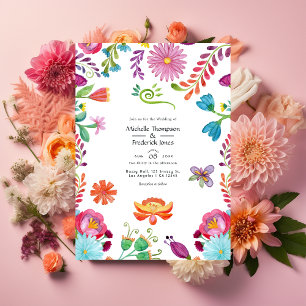 Invitation Mariage de fête mexicaine florale à l'aquarelle