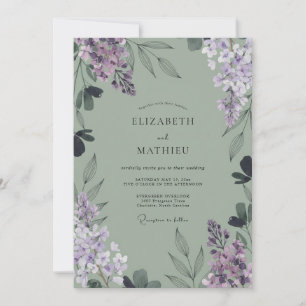 Invitation Mariage de feuillage aquarelle lilas