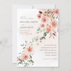 Invitation Mariage de feuillage blanc Rose Eucalyptus 