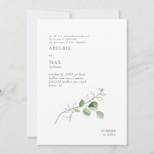 Invitation Mariage de feuillage botanique moderne blanc