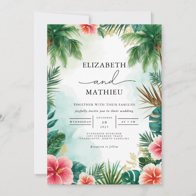 Invitation Mariage de feuillage d'arc tropical (Devant)