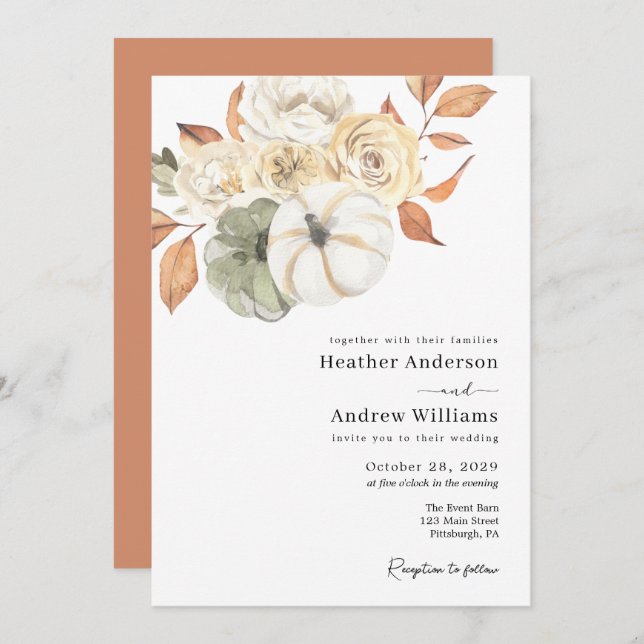 Invitation Mariage de feuillage d'automne rustique (Devant / Derrière)