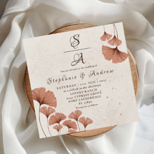 Invitation Mariage de feuillage de ginkgo en terre cuite rust