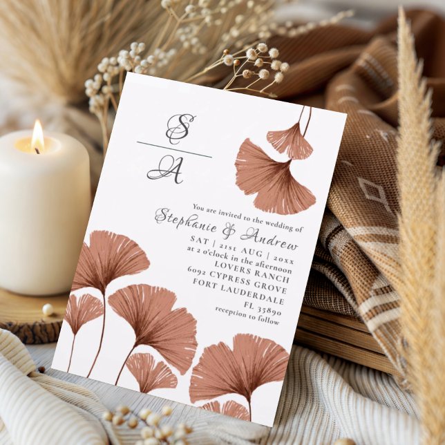 Invitation Mariage de feuillage de Terracotta Ginkgo moderne (Créateur téléchargé)
