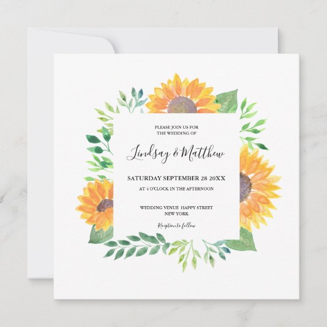 Invitation Mariage de feuillage de tournesol (Devant)
