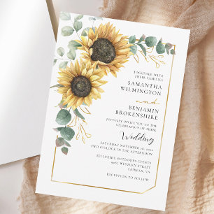 Invitation Mariage de feuillage de tournesol floral Eucalyptu