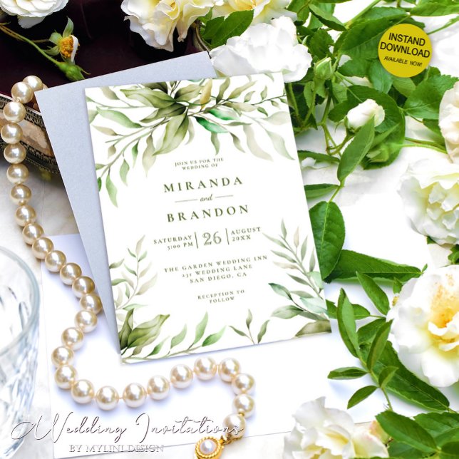 Invitation Mariage de feuillage Eucalyptus à l'aquarelle mode (Créateur téléchargé)