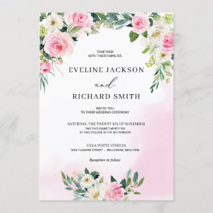 Invitation Mariage de feuillage fleuri rose vif