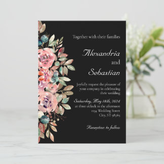 Invitation Mariage de feuillage floral noir